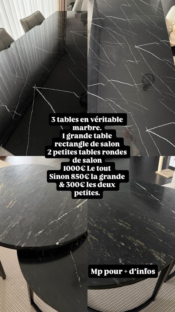 Prachtige zwarte marmeren tafels (groot + 2 rond), Ophalen, Rechthoekig