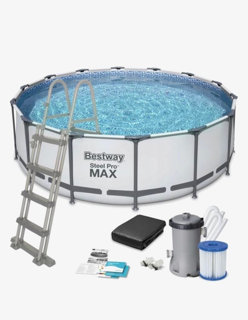 Zwembad BESTWAY STEEL PROMAX 366x76 cm + ZANDFILTERSET, Ophalen, Zo goed als nieuw