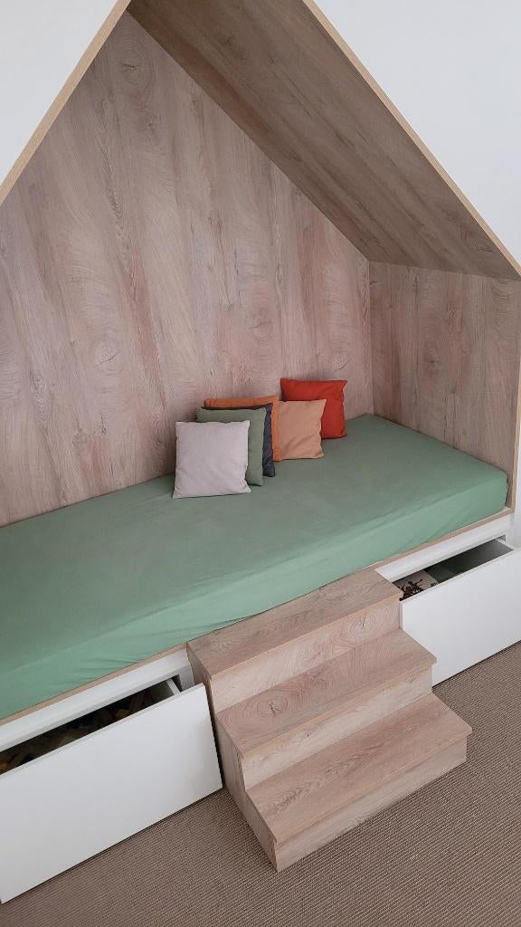 Kinderbed - kinderhuisje + lades, Autres dimensions, Enlèvement ou Envoi, Brun, Autres dimensions