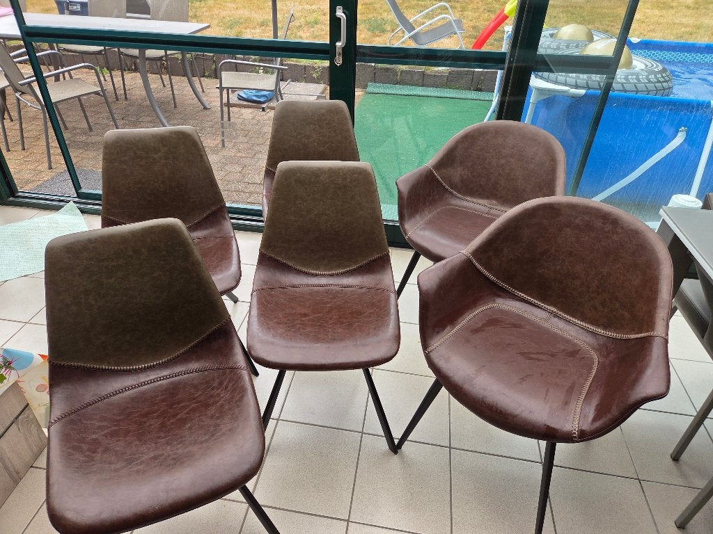6 leren stoelen, Ophalen, Bruin, Contemporain, Vijf, Zes of meer stoelen