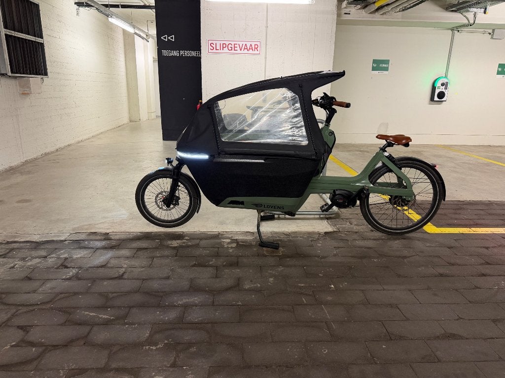 Lovend bakfiets mosgroen inclusief vele opties, Fietsen en Brommers, 3 kinderen, Zo goed als nieuw, Elektrisch, Schijfrem
