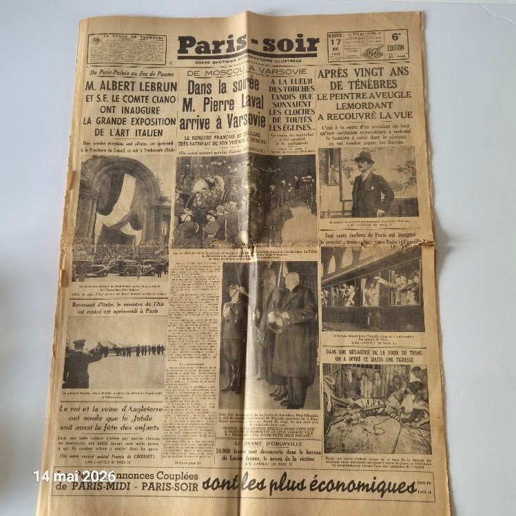 Paris soir du vendredi 17 mai 1935, sortant de la presse, Envoi