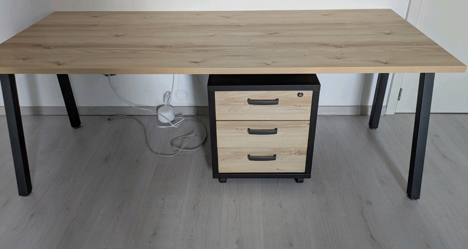 Bureautafel met bureau-kast, Huis en Inrichting, Bureaus, Ophalen, 200 cm, Spaanplaat of MDF, Bureau-kast combinatie
