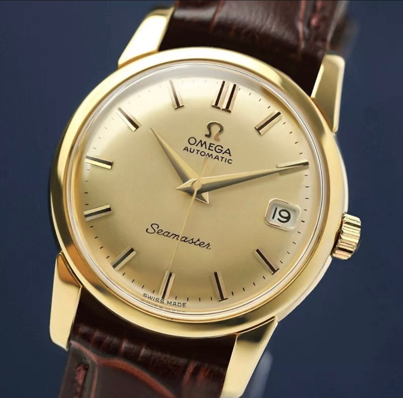 Omega Seamaster Date – Gold Dial 18K, Handtassen en Accessoires, Horloges | Heren, Verzenden, Goud, Polshorloge, Omega