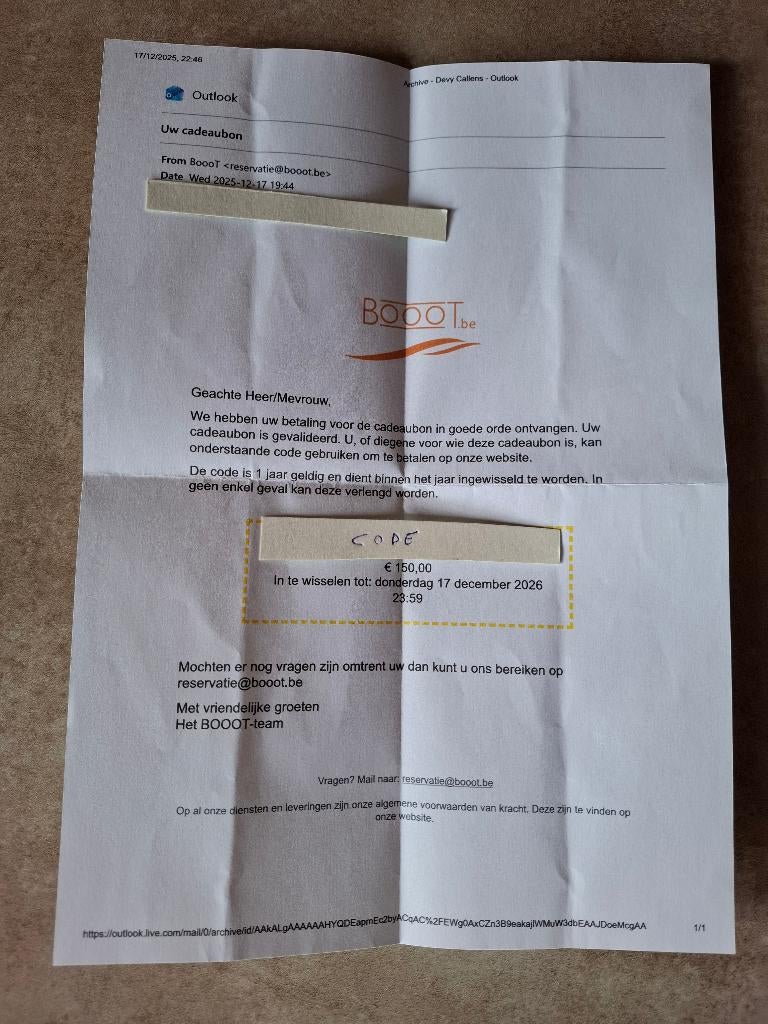 cadeaubon, Tickets en Kaartjes, Drie personen of meer, Cadeaubon