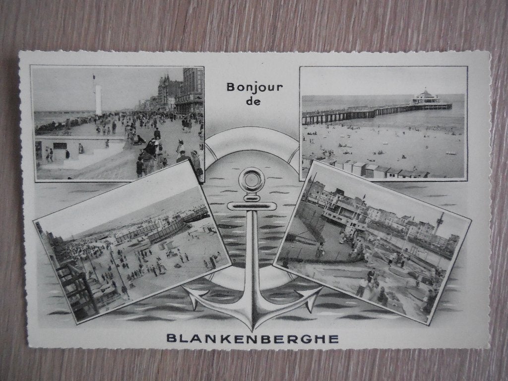 postkaart Bonjour die Blankenberge, Ophalen of Verzenden, 1940 tot 1960, Ongelopen, West-Vlaanderen