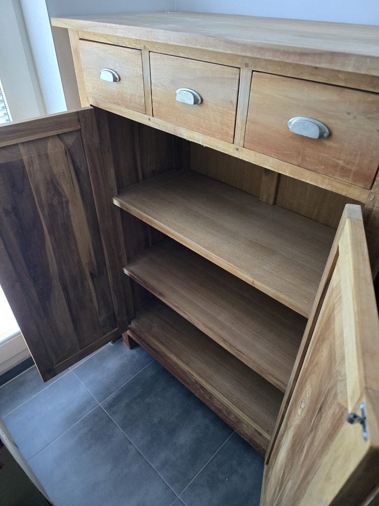 Massief teakhout meidenkast, Huis en Inrichting, Kasten | Buffetkasten, Ophalen, Gebruikt, Met deur(en), 100 tot 150 cm