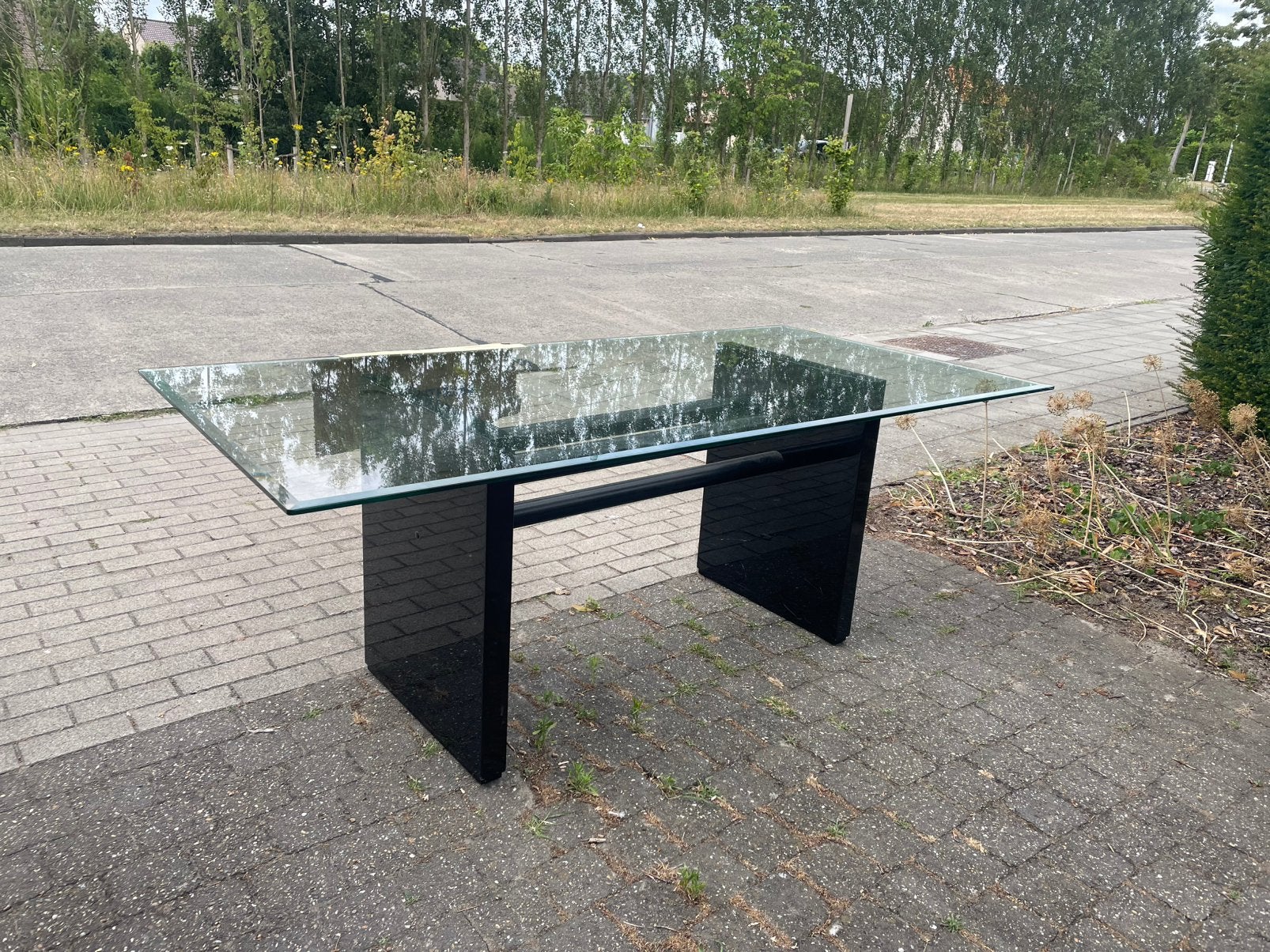 Table avec plateau en verre, Jardin & Terrasse, Enlèvement, Utilisé, Rectangulaire, Autres matériaux