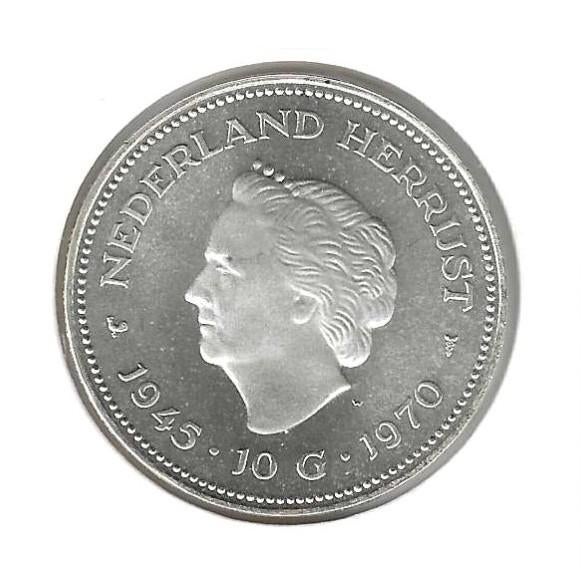 Nederland, 10 Gulden 1970, 25th Ann. of Liberation., Koningin Juliana, Zilver, Ophalen of Verzenden, Losse munt
