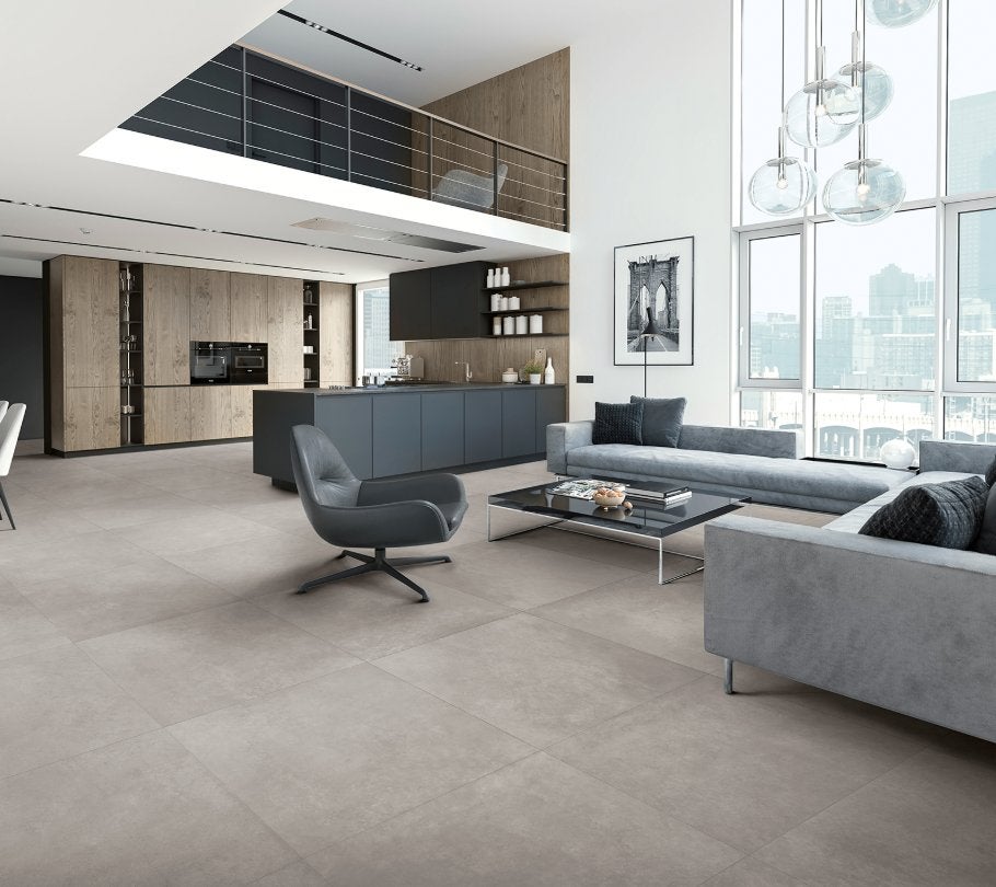 CONCRETA-GRIGIO CHIARO ASPECT BETON / 90,0x90,0cm - 9mm, Bricolage & Construction, Dalles & Carrelages, Neuf, 60 cm ou plus, Carrelage de sol