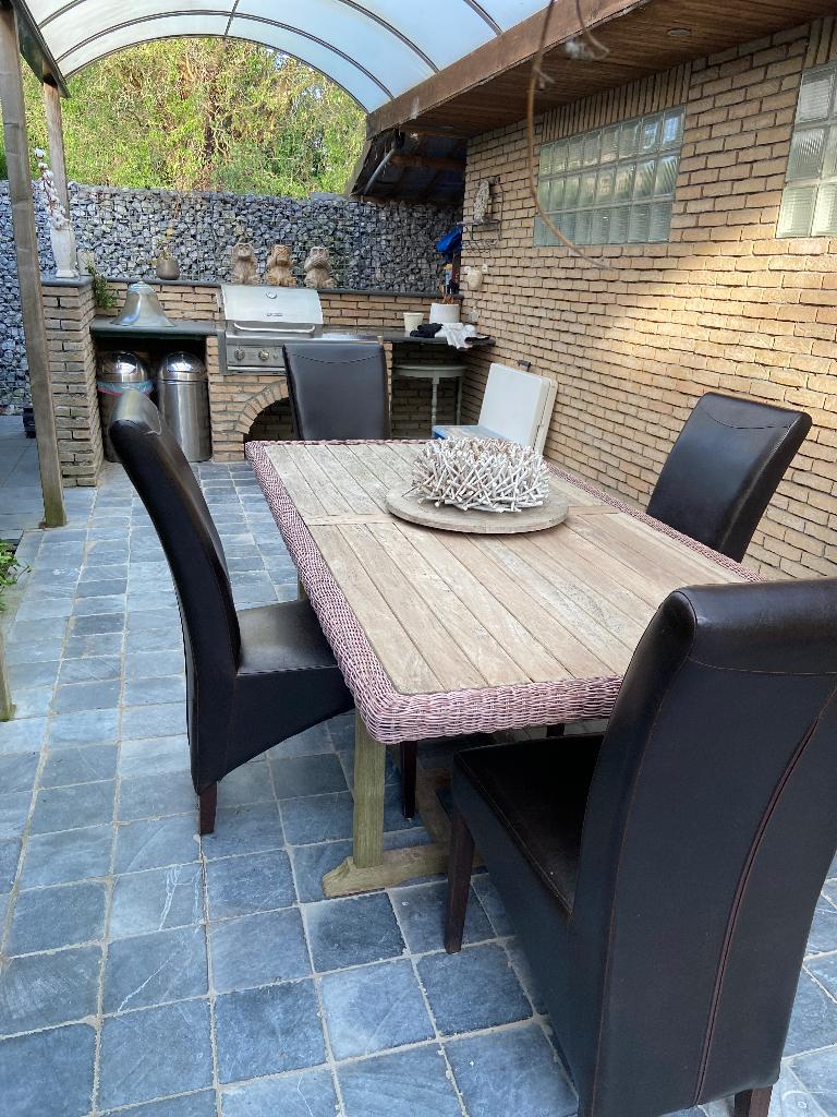Tuintafel teak met Wicker boord, Jardin & Terrasse, Tables de jardin, Enlèvement, Utilisé, Rectangulaire, Bois de teck