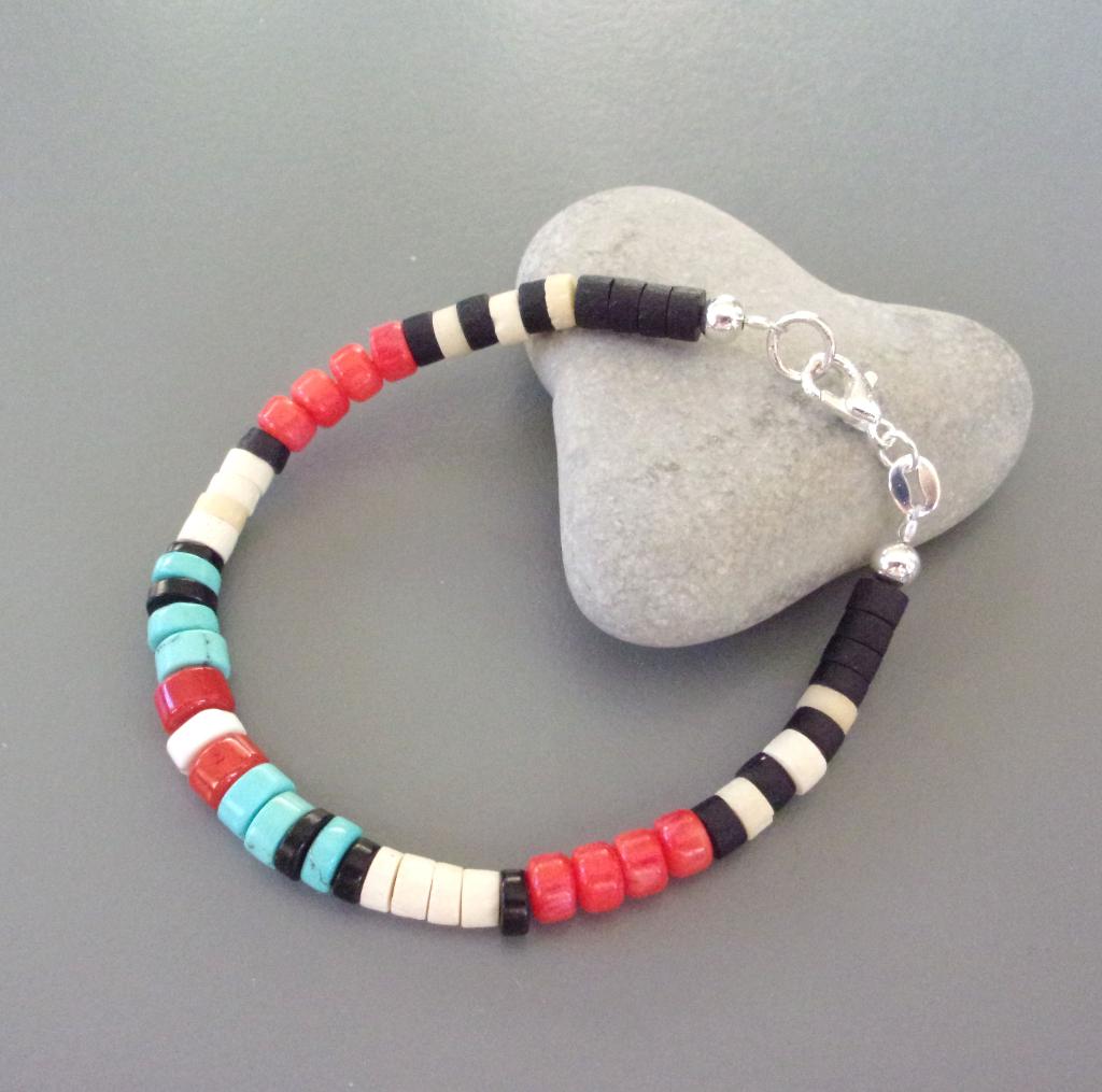 Indiaanse armband met turquoise ringen en koraal Surfer, Met bedels of kralen, Nieuw, Oranje, Ophalen of Verzenden