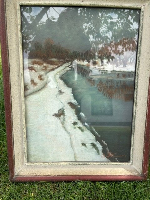 Schilderij wintertafereel, Antiek en Kunst, Ophalen