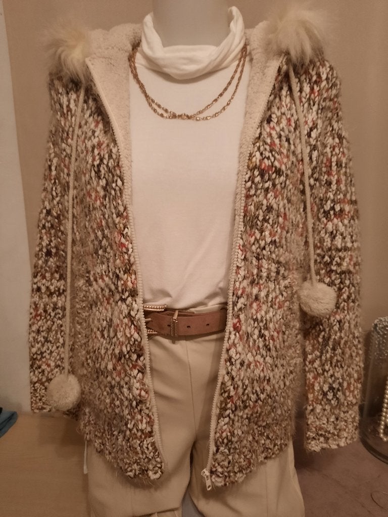 Warm gebreid jasje met teddy gevoerd, Missmash, Meerkleurig, Maat 42/44 (L), Ophalen of Verzenden