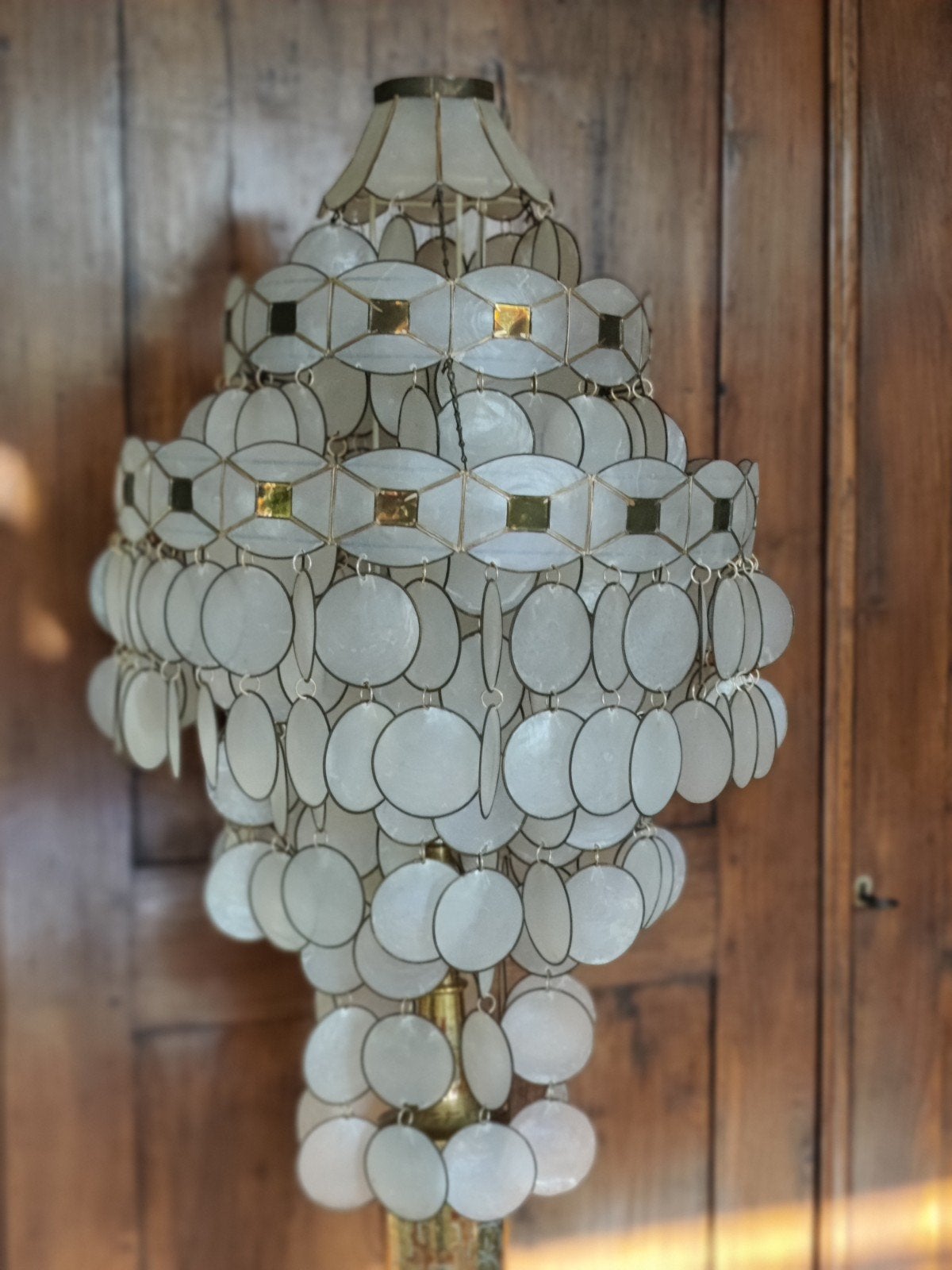 Vintage Capiz Schelpenlamp –, Maison & Meubles, Enlèvement, Vintage
