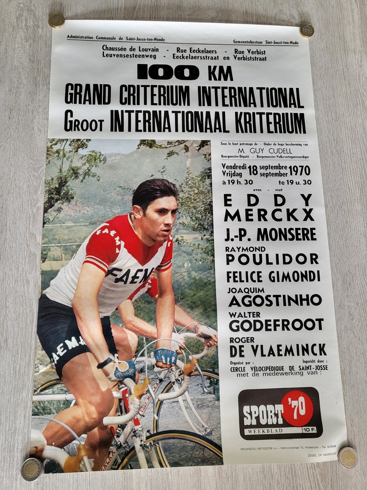 Affiche Eddy Merckx weekblad Sport '70, Ophalen of Verzenden