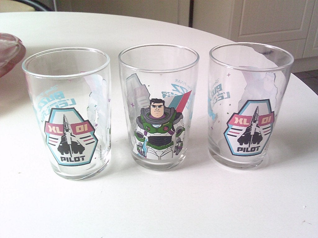 3 glazen pilot disney pixart amora, Ophalen, Overige figuren, Zo goed als nieuw, Overige typen