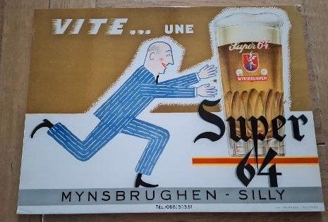 Plaque publicitaire bière Super 64 des années 1960, Enlèvement ou Envoi, Comme neuf, Panneau, Plaque ou Plaquette publicitaire