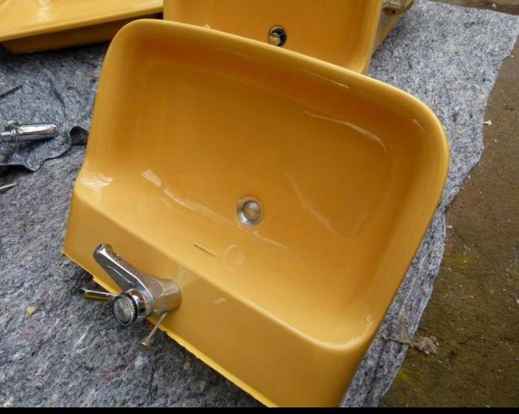 Curry gele retro wasbak / vintage lavabo, Ophalen, Zo goed als nieuw