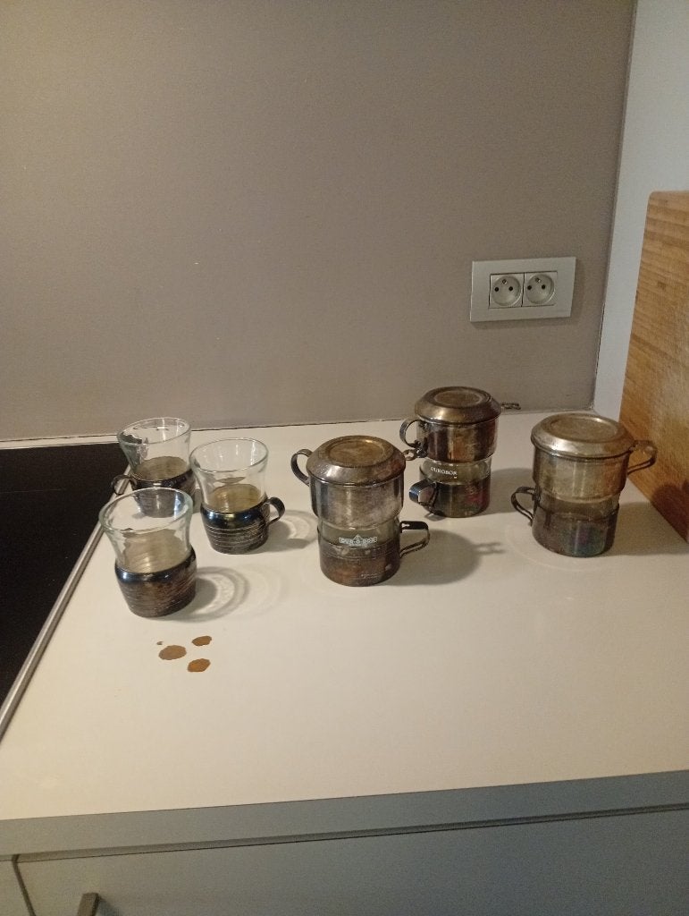 Zilver Koffie tassen + filter, Antiek en Kunst, Ophalen, Zilver