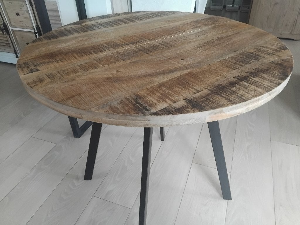 tafel rond mango en zwart staal dia 80 cm, Huis en Inrichting, Tafels | Eettafels, Ophalen, Nieuw, Rond
