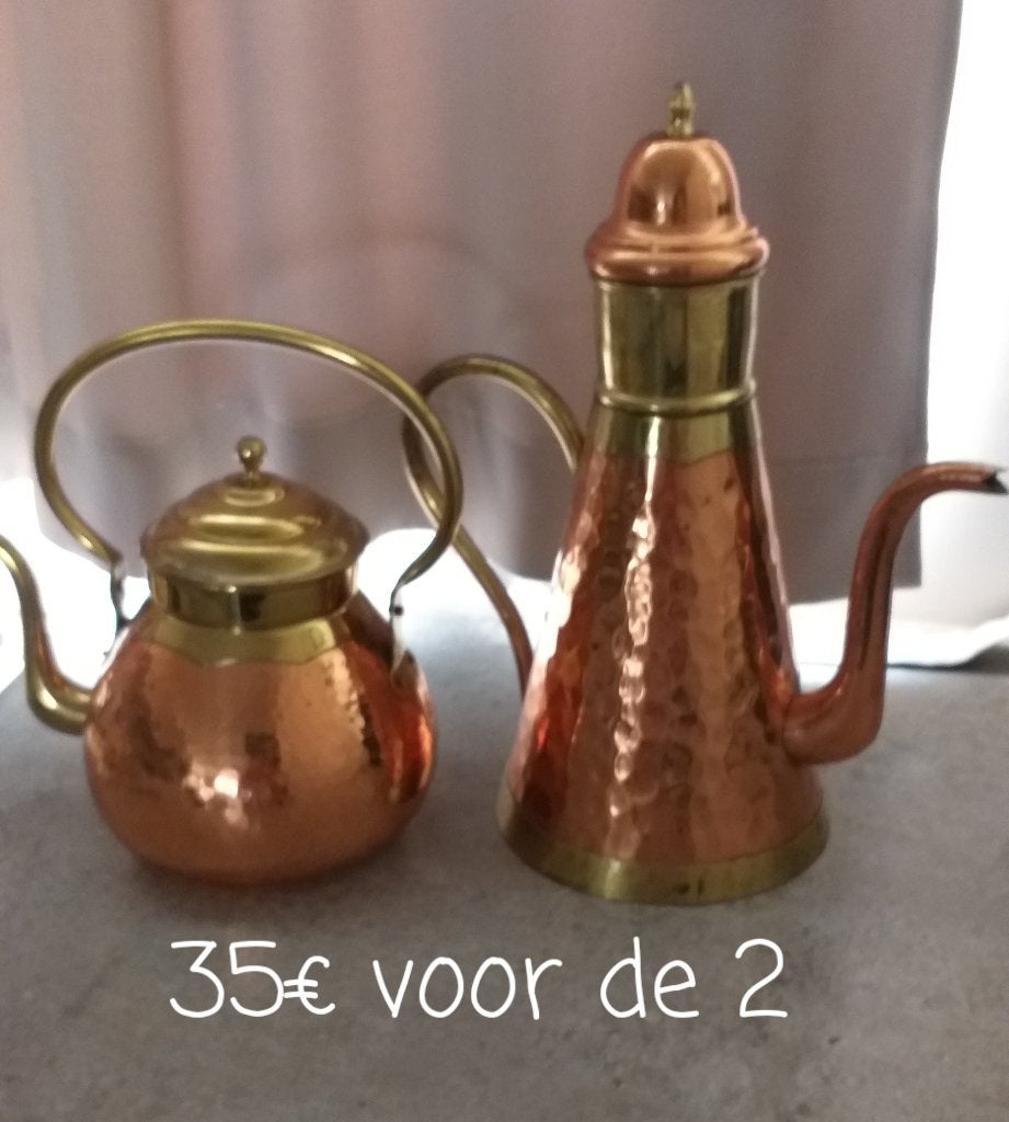 2 carafes en cuivre rouge, carafe à café, bouilloire, Antiquités & Art, Enlèvement ou Envoi, Cuivre