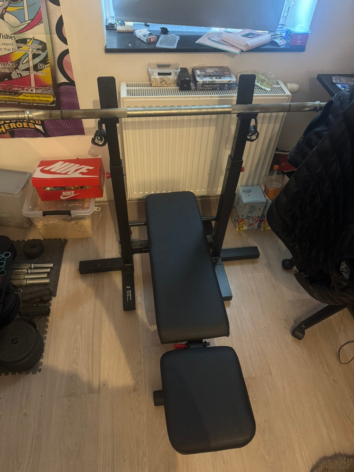 Bench corength + gewichten + pompset +etc…., Sport en Fitness, Ophalen, Zo goed als nieuw