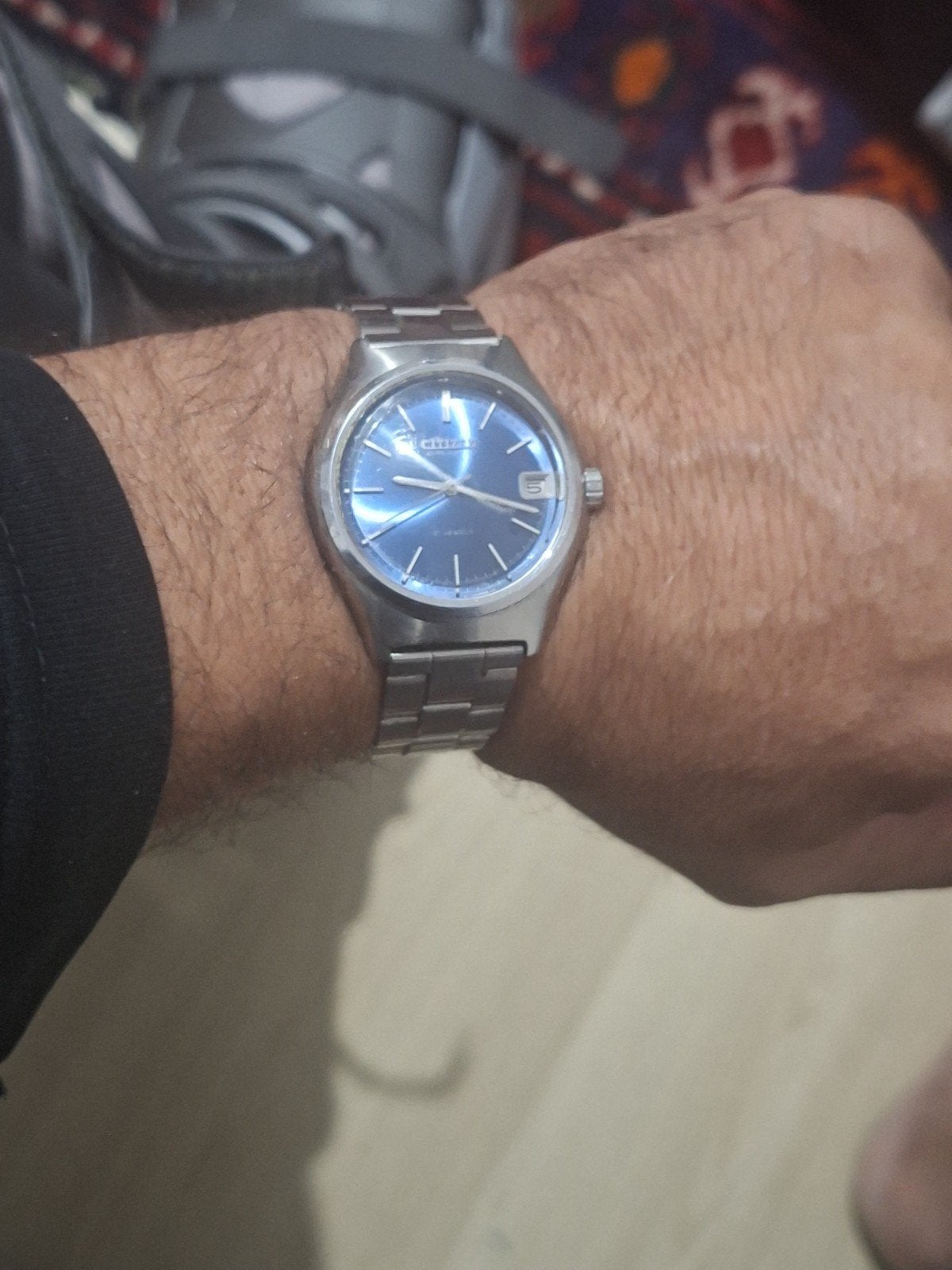 montre-bracelet vintage Citizen Automatic à cadran bleu, Enlèvement ou Envoi, Acier, Montre-bracelet