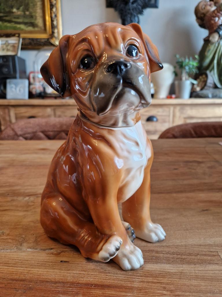 Vintage keramische Boxer puppy spaarpot, Ophalen of Verzenden