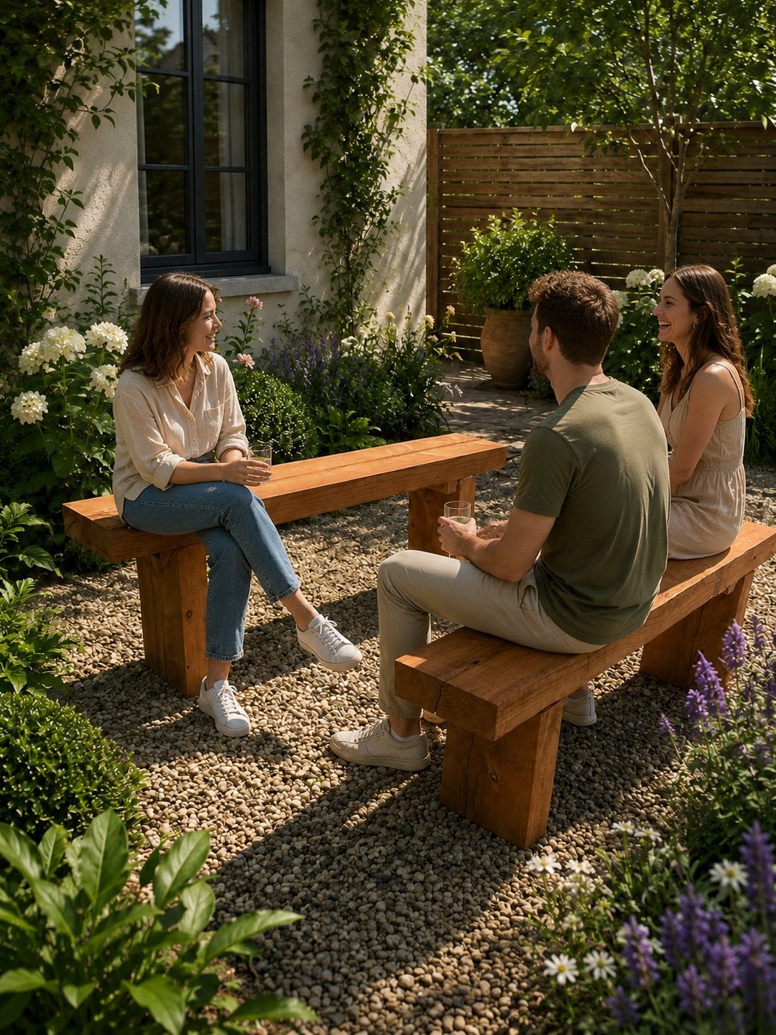 Houten bankjes, paar (2 stuks), 108€, Salons de jardin, Banque, Enlèvement, Utilisé