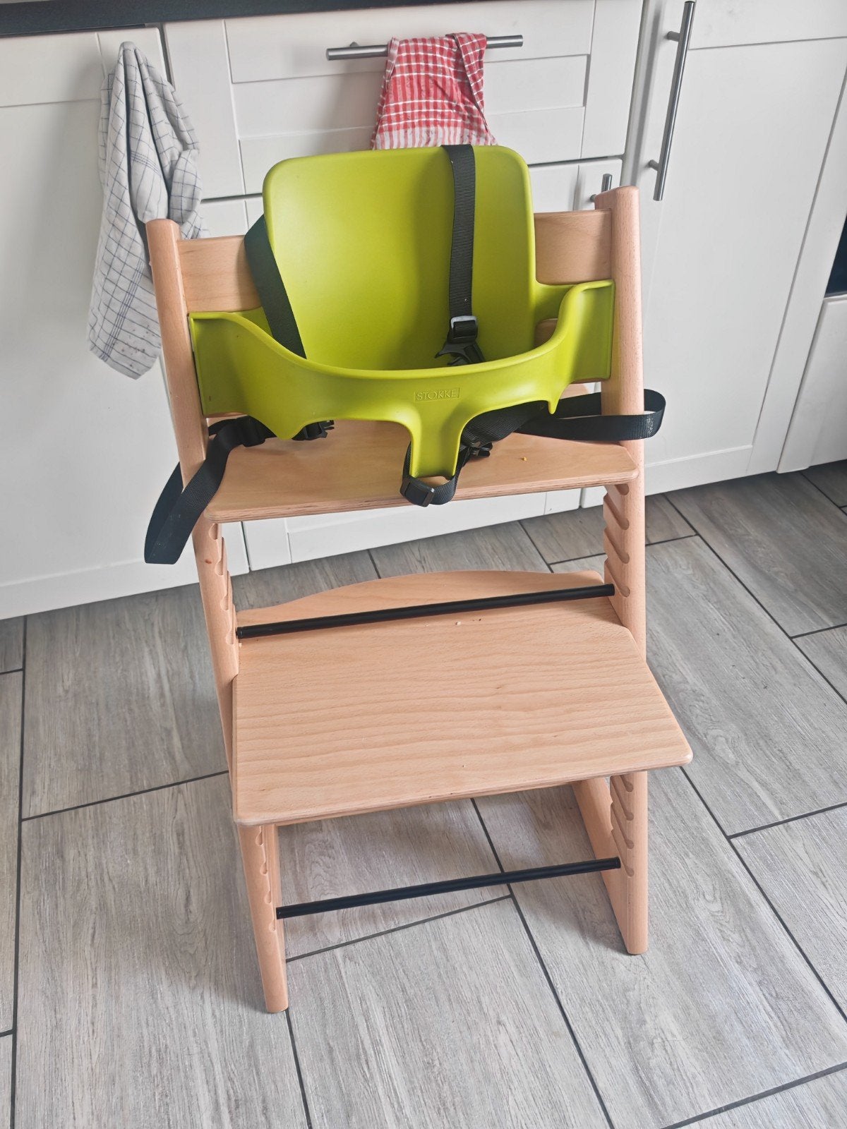 Stokke stoel + kinder zitje en gareel, Ophalen