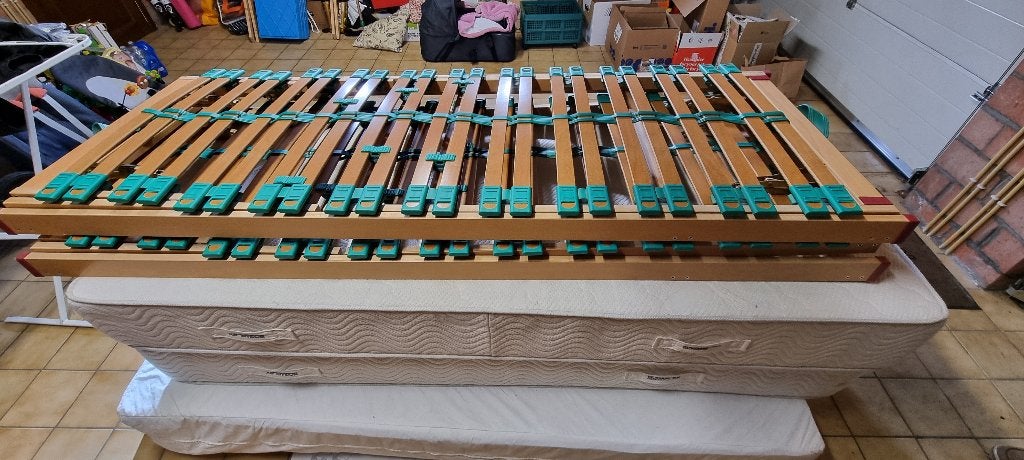 2 lattenbodems +2 matrassen, Huis en Inrichting, Ophalen, Gebruikt, Eenpersoons, 80 cm