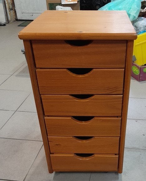Houten ladenkast op wieltjes, Huis en Inrichting, Kasten | Ladekasten, Ophalen, Minder dan 50 cm, Gebruikt, 5 laden of meer