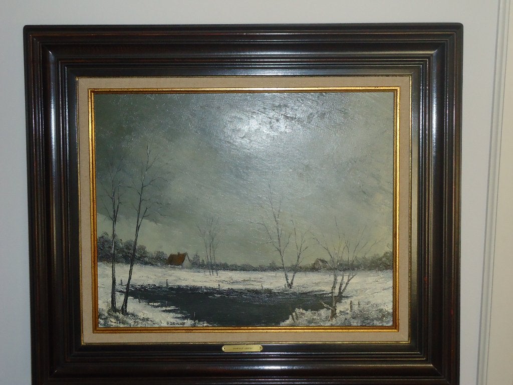 Paysage d'hiver., Enlèvement, Signé, Paysage, Toile