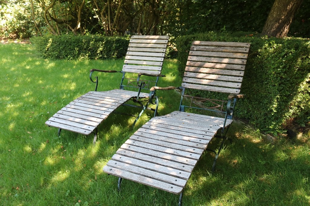 Chaises de jardin/chaises longues vintage exclusives (fer fo, Jardin & Terrasse, Chaises de jardin, Utilisé, Bois de teck, Enlèvement