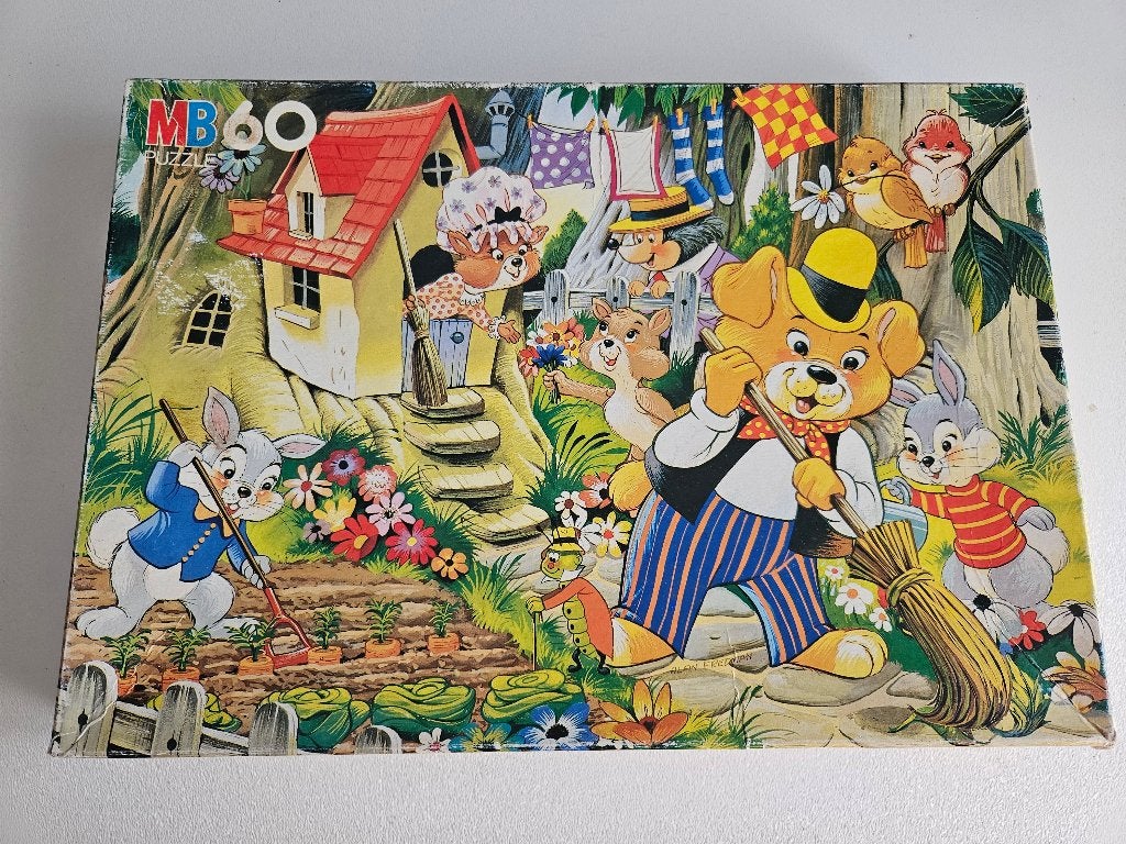 Puzzel MB 60 stukjes Werken in de tuin, Ophalen of Verzenden, Meer dan 50 stukjes, Gebruikt