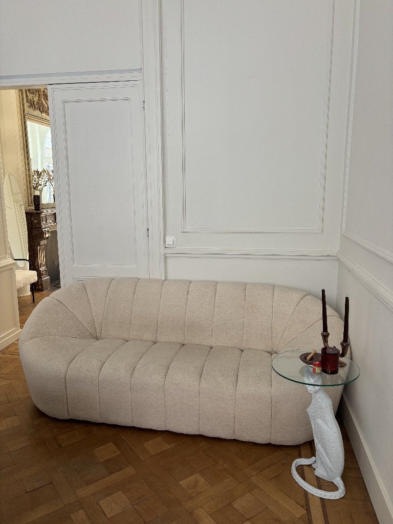 Banquette bouclée blanche, Maison & Meubles, 200 à 250 cm, Enlèvement, Utilisé, Tissus