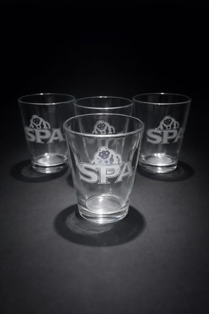Set van vier SPA-waterglazen, Verzamelen, Glas en Drinkglazen, Nieuw, Waterglas, Ophalen of Verzenden