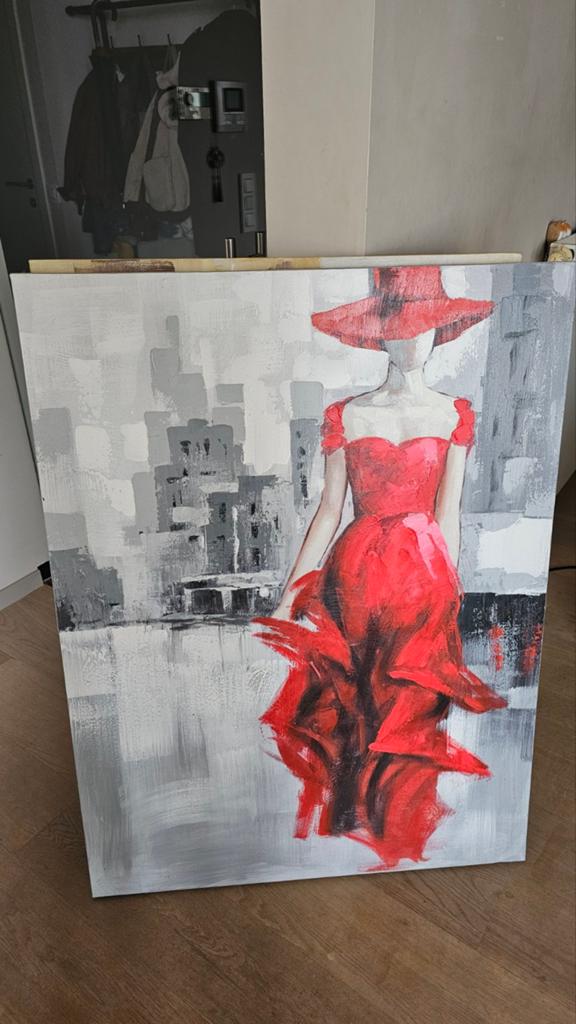 Schilderij Vrouw in Rood Kleed - Abstract, Ophalen, Schilderij
