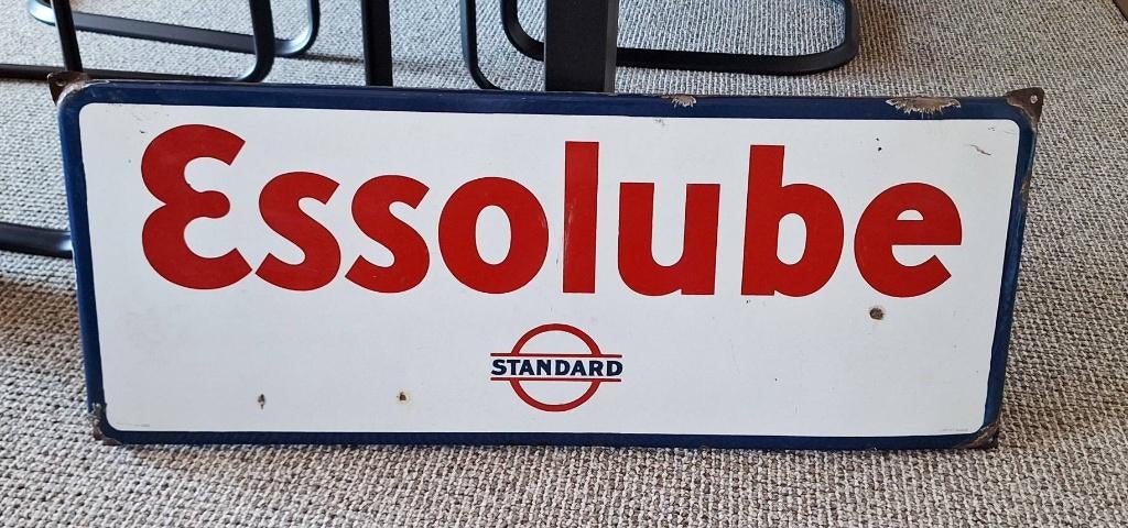 Stoer en antiek emaille reclamebord voor Esso, Essolube️️⛽️, Ophalen of Verzenden, Gebruikt, Reclamebord