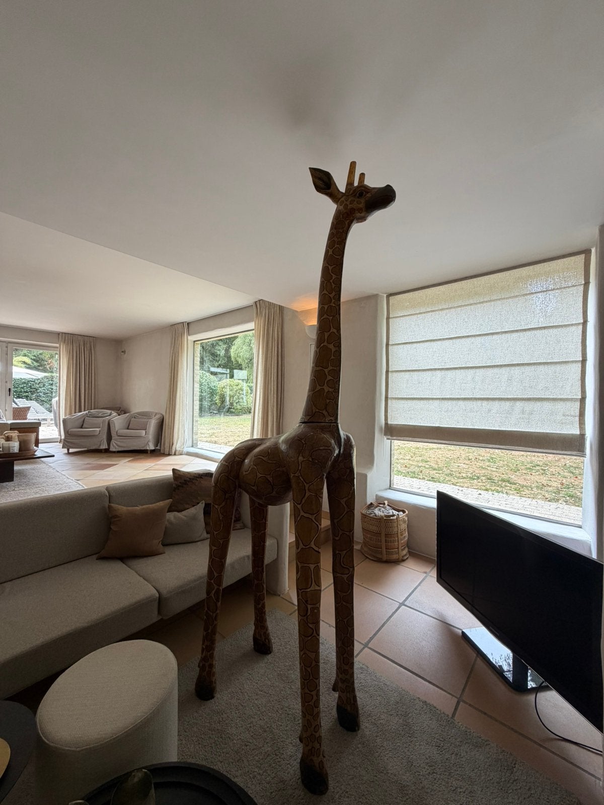 Houten giraffe, Antiek en Kunst, Kunst | Beelden en Houtsnijwerken, Ophalen, Houtsnijwerk, Meer dan 2 meter, Zoogdier