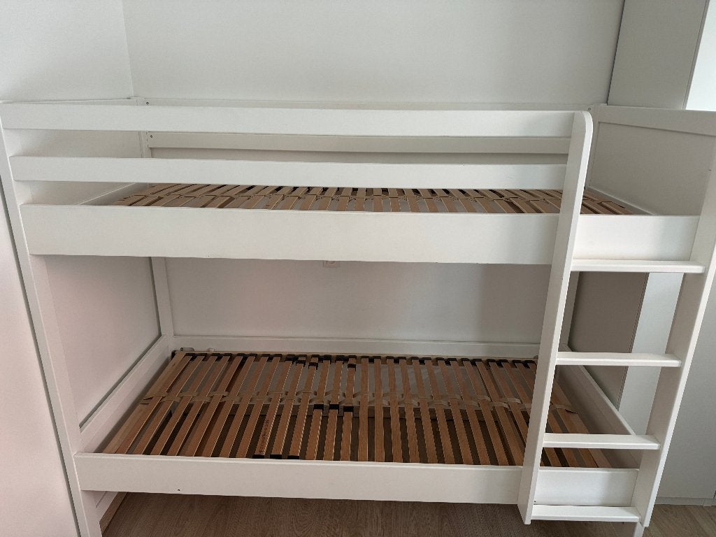 Stapelbed Sleepworld Jooken Duet, ladder rechts, Wit 90x200, Ophalen, 90 cm, Eenpersoons, 160 tot 180 cm