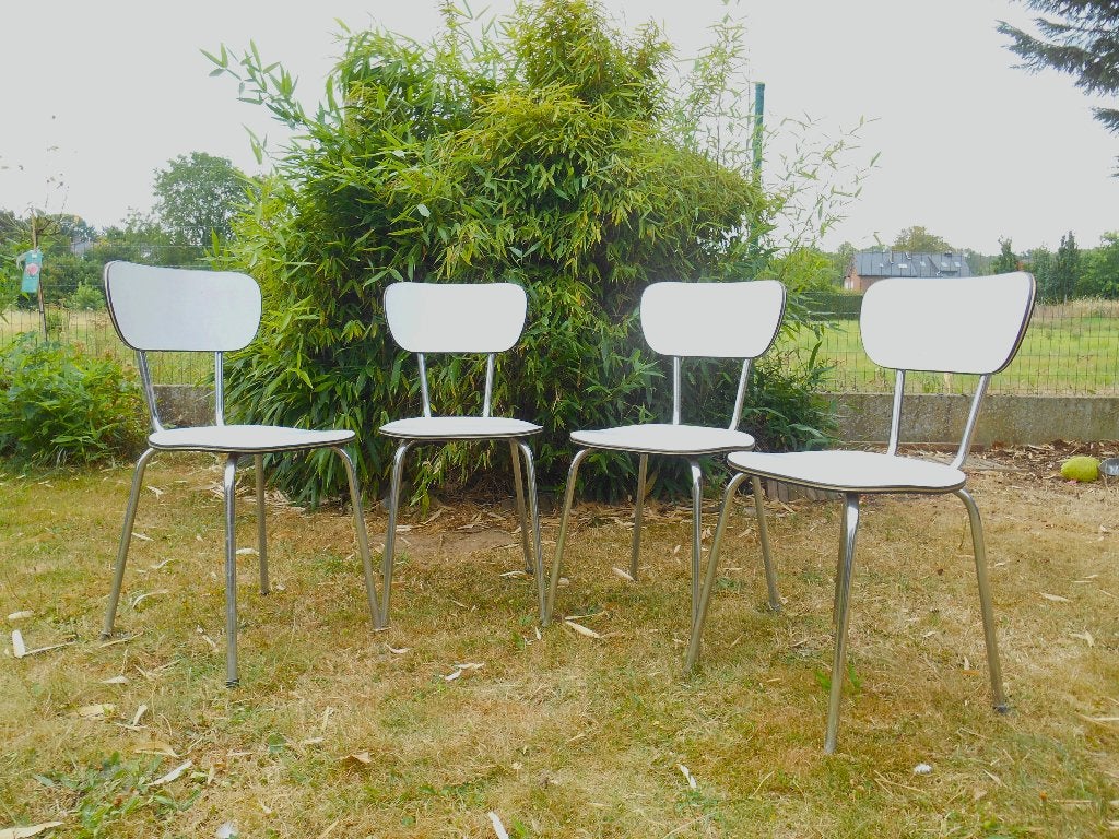 4 Vintage keukenstoelen met lichtgrijze formica, Ophalen, Huis en Inrichting