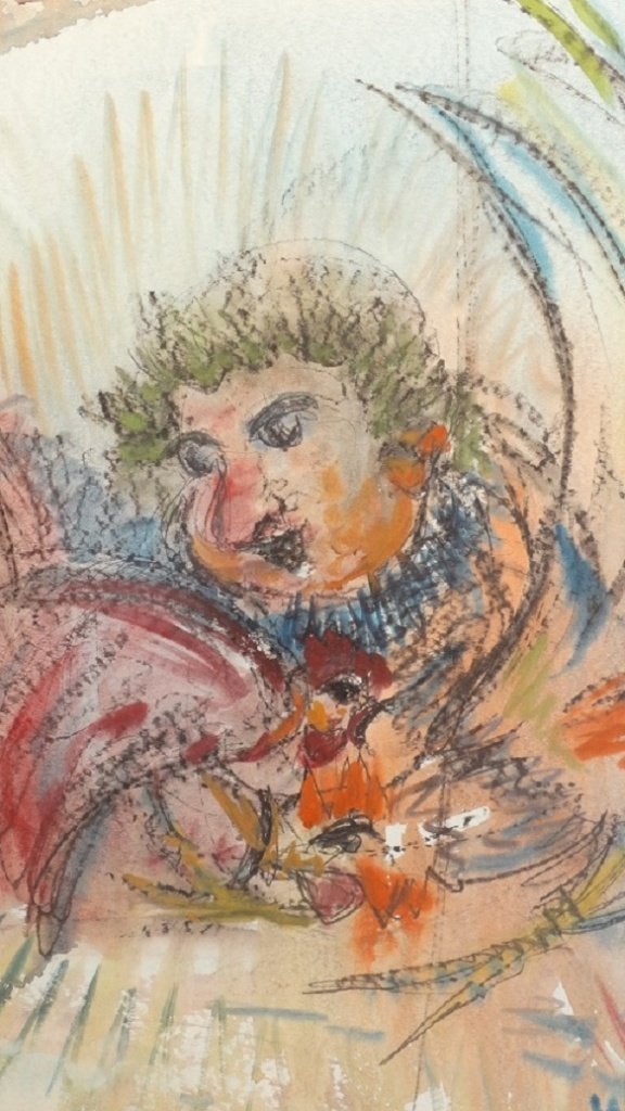 "engeltje" Willy Lecomte uit 1974., Antiek en Kunst, Ophalen, Gesigneerd, Aquarel, Portret of Personen