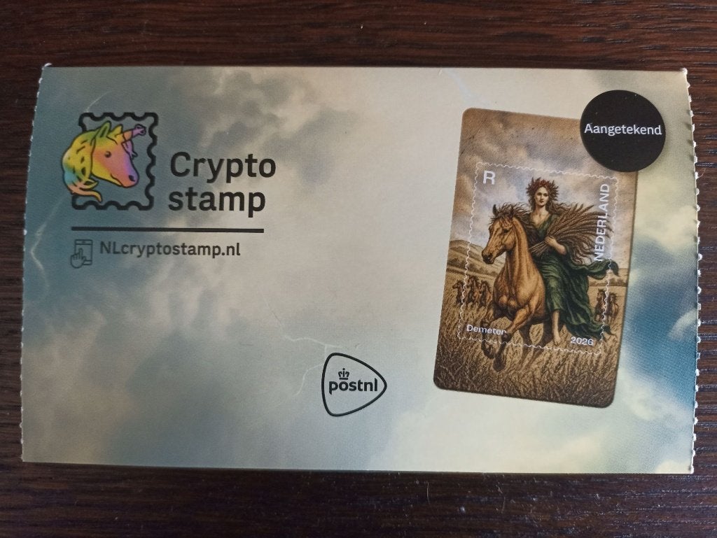 Crypto stamp Nederland 2026 Demeter. BLAUW. Ongeclaimd., Postzegels en Munten, Ophalen of Verzenden