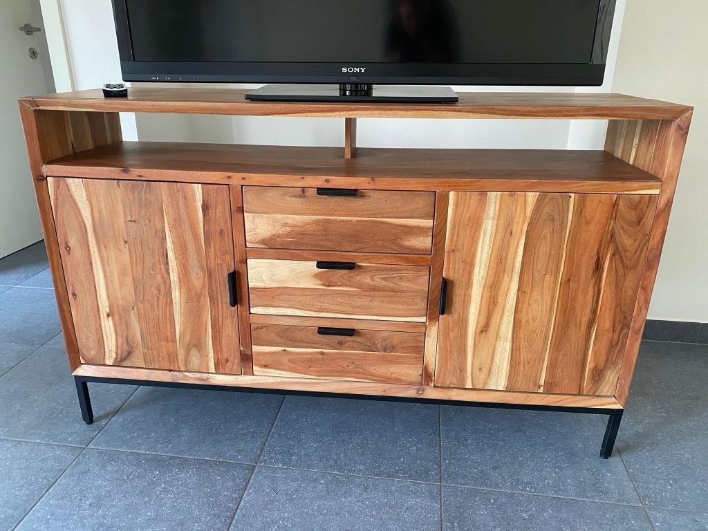 TV-kast, Ophalen, 100 tot 150 cm, Teakhout, Zo goed als nieuw