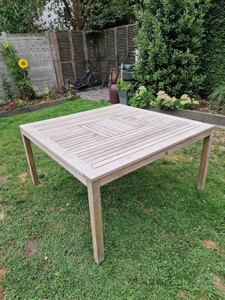 Tuintafel in teak, Tuin en Terras, Tuintafels, Ophalen, Gebruikt, Vierkant, Hout