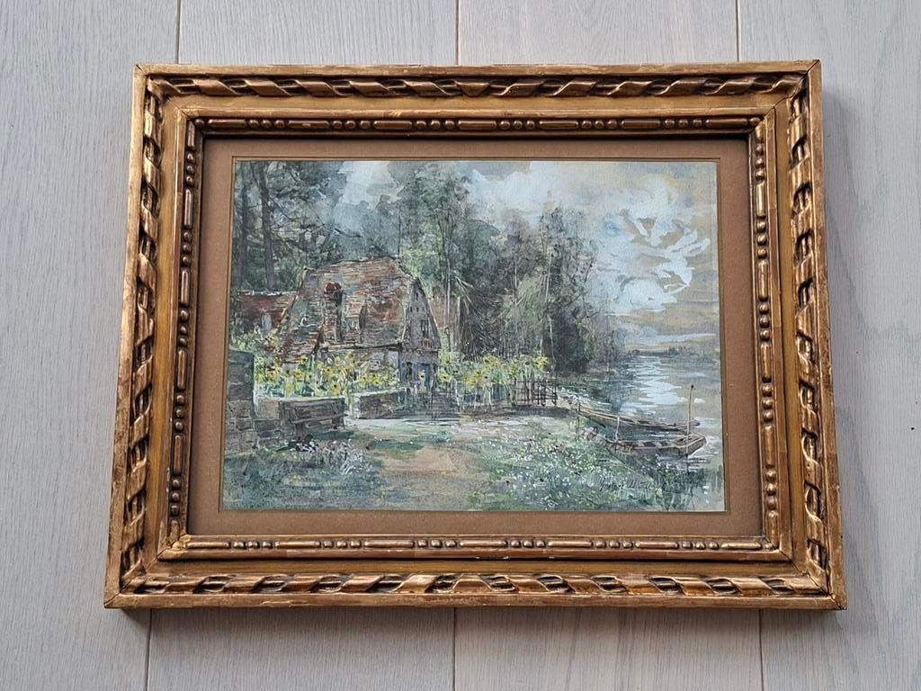 Gustave Den Duyts - zonnebloemen - aquarel/gouache 1894, Antiek en Kunst, Ophalen of Verzenden