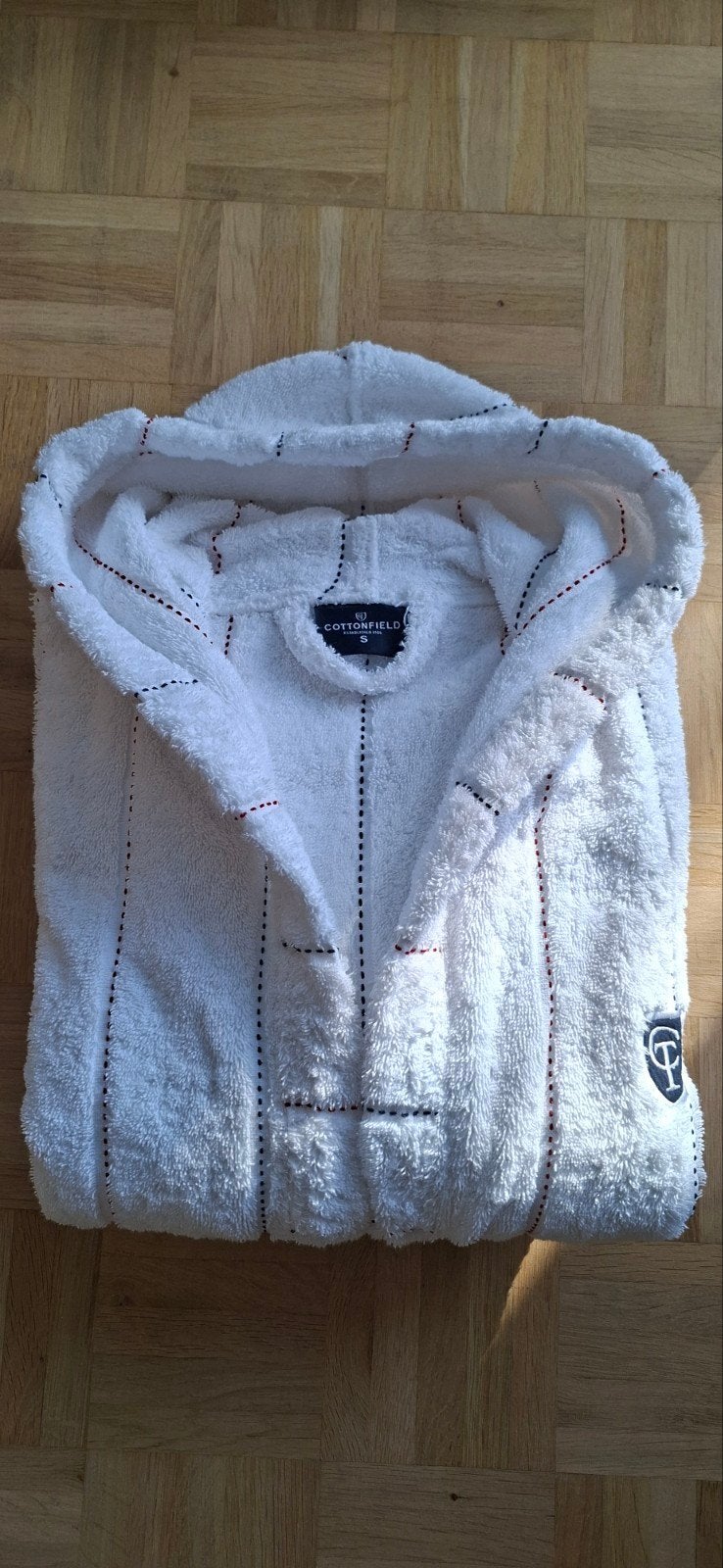 Cottonfield Badjas Stitched Stripe - Maat S - White, Kleding | Dames, Badmode en Zwemkleding, Zo goed als nieuw, Overige typen