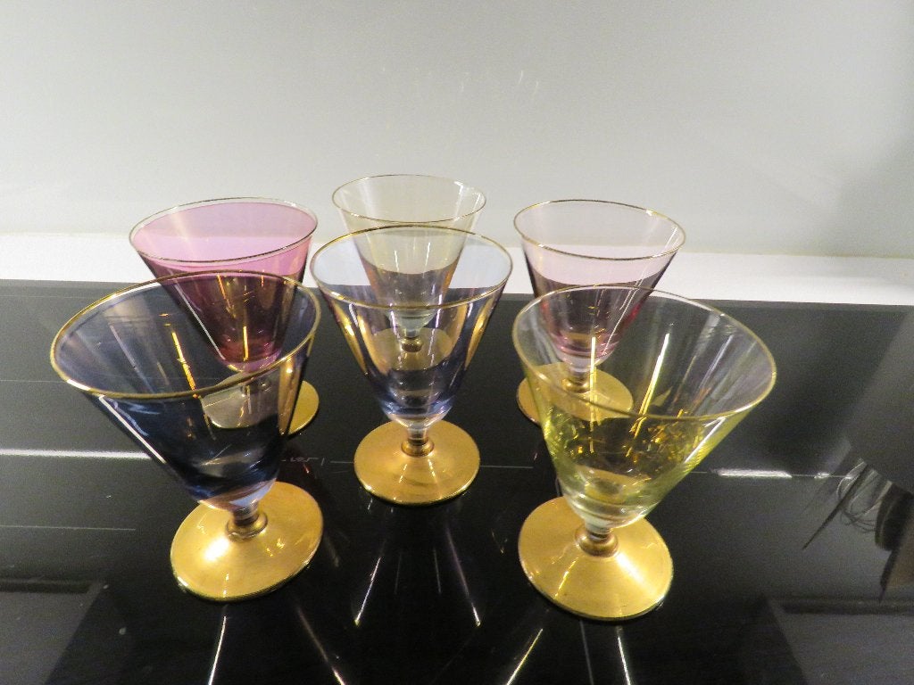 Set de 6 verres à vin Arlequin de la Verrerie de Laeken 1950, Antiquités & Art, Enlèvement ou Envoi